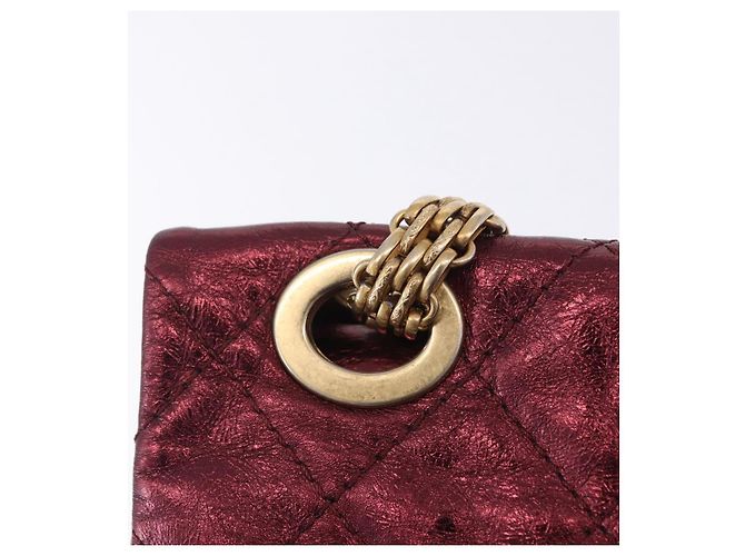 Borsa a tracolla con catena CHANEL 2.55 Matelasse in pelle d'agnello rossa e oro CC Auth ka6142SAV Rosso - vista 18