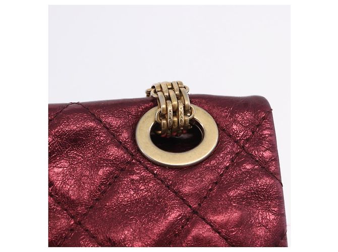 Borsa a tracolla con catena CHANEL 2.55 Matelasse in pelle d'agnello rossa e oro CC Auth ka6142SAV Rosso - vista 19