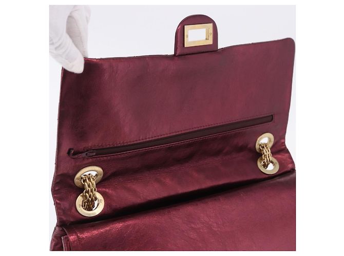 Borsa a tracolla con catena CHANEL 2.55 Matelasse in pelle d'agnello rossa e oro CC Auth ka6142SAV Rosso - vista 21