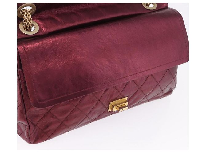 Borsa a tracolla con catena CHANEL 2.55 Matelasse in pelle d'agnello rossa e oro CC Auth ka6142SAV Rosso - vista 22