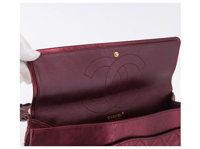 Borsa a tracolla con catena CHANEL 2.55 Matelasse in pelle d'agnello rossa e oro CC Auth ka6142SAV Rosso - vista 24