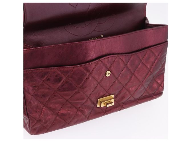 Borsa a tracolla con catena CHANEL 2.55 Matelasse in pelle d'agnello rossa e oro CC Auth ka6142SAV Rosso - vista 25