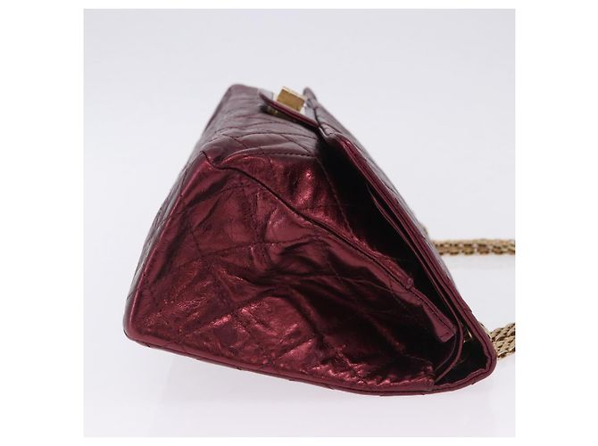 Borsa a tracolla con catena CHANEL 2.55 Matelasse in pelle d'agnello rossa e oro CC Auth ka6142SAV Rosso - vista 3