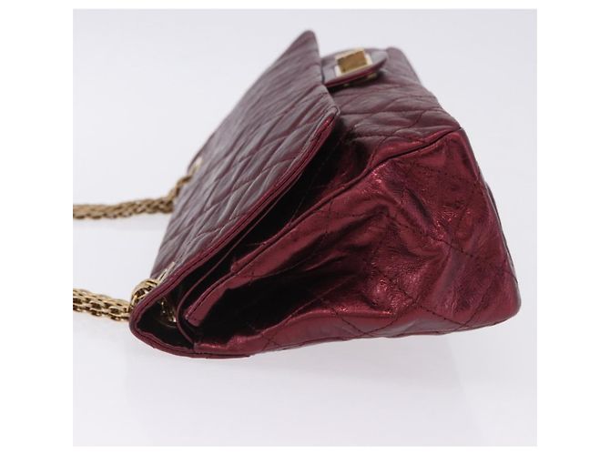 Borsa a tracolla con catena CHANEL 2.55 Matelasse in pelle d'agnello rossa e oro CC Auth ka6142SAV Rosso - vista 4