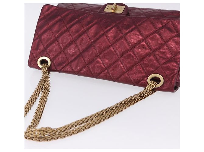 Borsa a tracolla con catena CHANEL 2.55 Matelasse in pelle d'agnello rossa e oro CC Auth ka6142SAV Rosso - vista 6