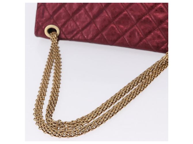 Borsa a tracolla con catena CHANEL 2.55 Matelasse in pelle d'agnello rossa e oro CC Auth ka6142SAV Rosso - vista 7
