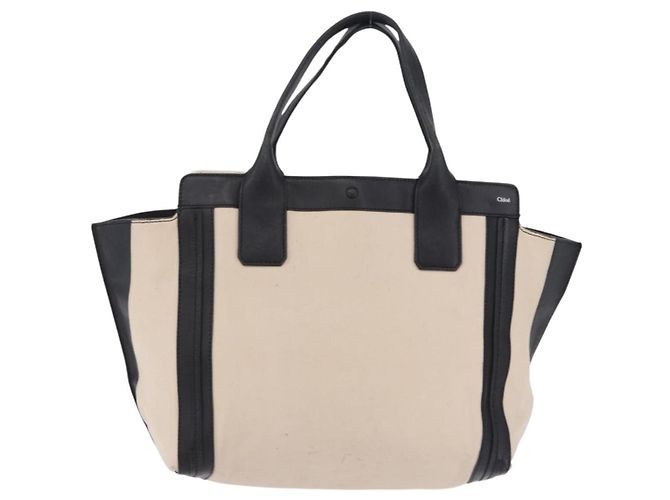 Chloé Chloe Alison Tote Bag aus Leder Ivory Black Auth 203353 Schwarz Roh - Ansicht 13