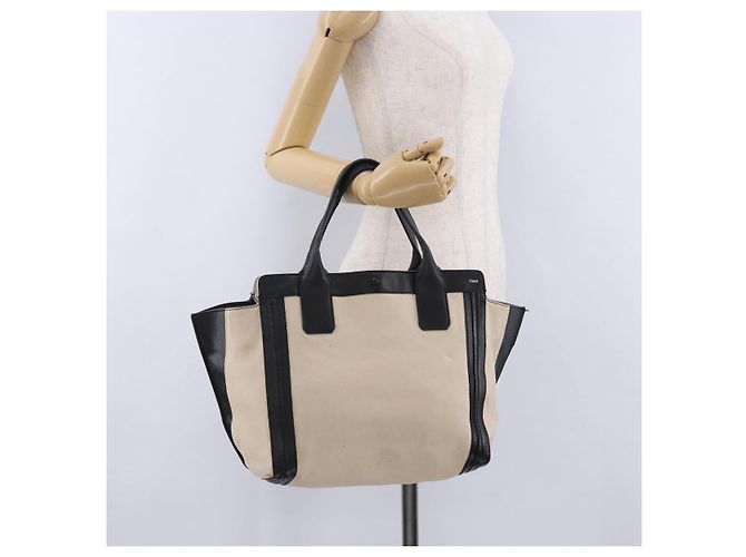 Chloé Chloe Alison Tote Bag aus Leder Ivory Black Auth 203353 Schwarz Roh - Ansicht 29