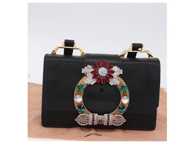 Borsa a tracolla Miu Miu in pelle nera e oro Auth ka6173M Nero - vista 12