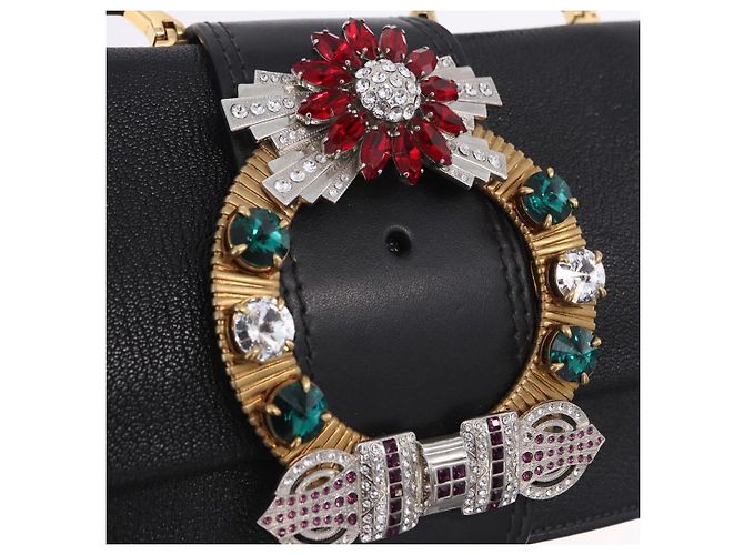 Borsa a tracolla Miu Miu in pelle nera e oro Auth ka6173M Nero - vista 24