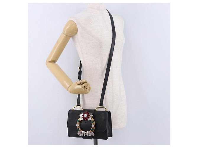 Borsa a tracolla Miu Miu in pelle nera e oro Auth ka6173M Nero - vista 36
