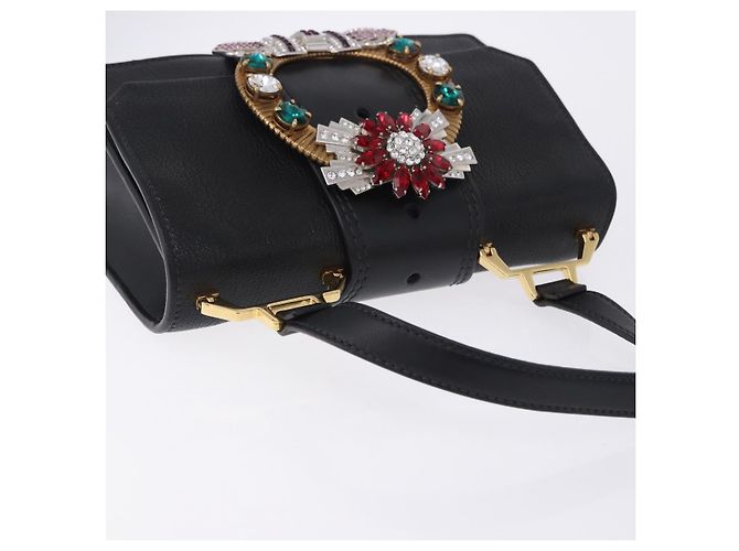 Borsa a tracolla Miu Miu in pelle nera e oro Auth ka6173M Nero - vista 7