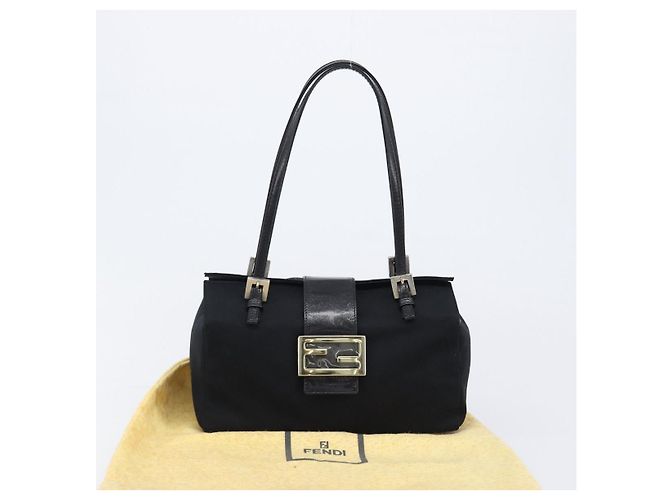 Borsa a mano FENDI Mamma Baguette in jersey di cotone Nero Argento Auth 200914V - vista 12