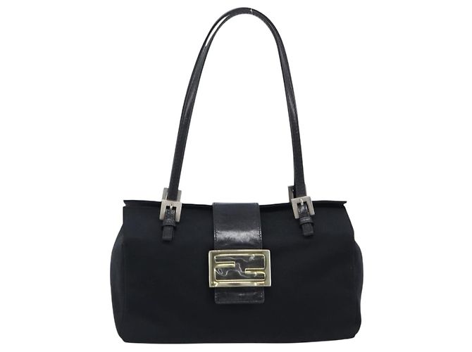 Borsa a mano FENDI Mamma Baguette in jersey di cotone Nero Argento Auth 200914V - vista 13