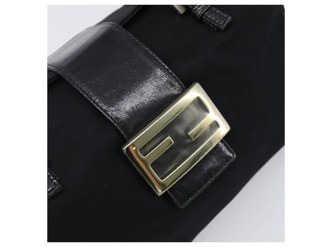 Borsa a mano FENDI Mamma Baguette in jersey di cotone Nero Argento Auth 200914V - vista 19