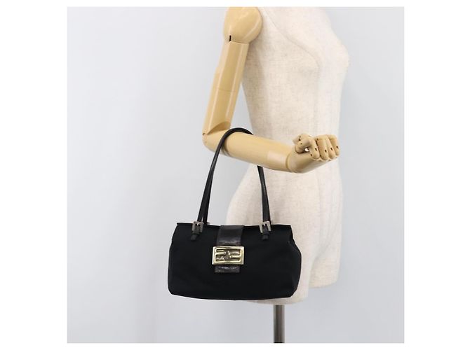 Borsa a mano FENDI Mamma Baguette in jersey di cotone Nero Argento Auth 200914V - vista 26