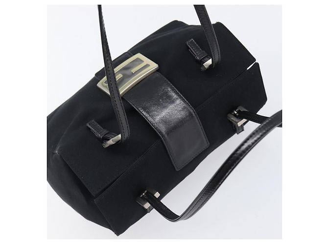 Borsa a mano FENDI Mamma Baguette in jersey di cotone Nero Argento Auth 200914V - vista 6