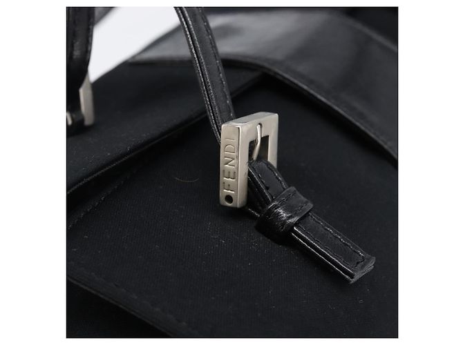Borsa a mano FENDI Mamma Baguette in jersey di cotone Nero Argento Auth 200914V - vista 9