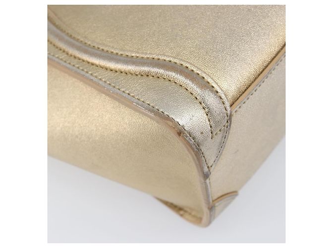 Céline CELINE Luggage Nano Shopper Hand Bag Leather 2way Gold Auth 202288A D'oro - vista 10