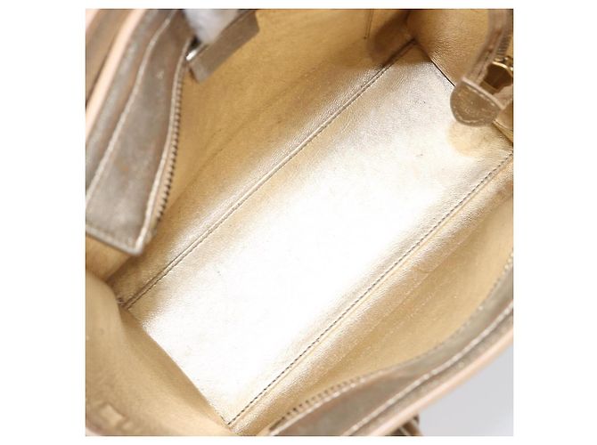 Céline CELINE Luggage Nano Shopper Hand Bag Leather 2way Gold Auth 202288A D'oro - vista 11