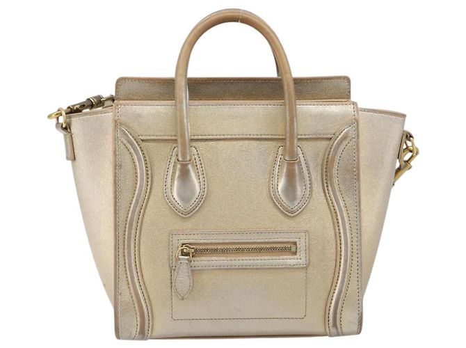 Céline CELINE Luggage Nano Shopper Hand Bag Leather 2way Gold Auth 202288A D'oro - vista 13