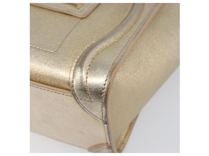 Céline CELINE Luggage Nano Shopper Hand Bag Leather 2way Gold Auth 202288A D'oro - vista 15