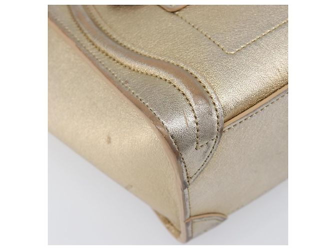 Céline CELINE Luggage Nano Shopper Hand Bag Leather 2way Gold Auth 202288A D'oro - vista 16