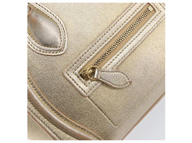 Céline CELINE Luggage Nano Shopper Hand Bag Leather 2way Gold Auth 202288A D'oro - vista 18