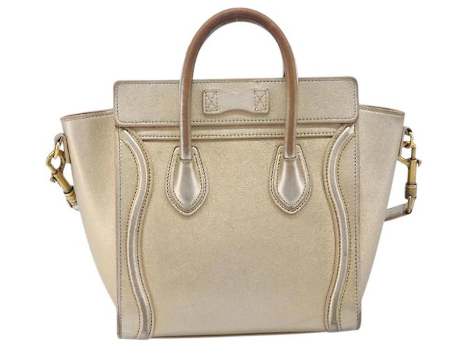Céline CELINE Luggage Nano Shopper Hand Bag Leather 2way Gold Auth 202288A D'oro - vista 2