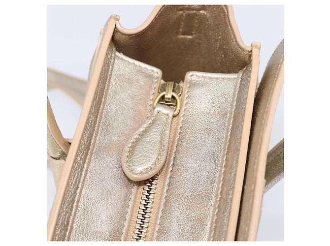 Céline CELINE Luggage Nano Shopper Hand Bag Leather 2way Gold Auth 202288A D'oro - vista 20