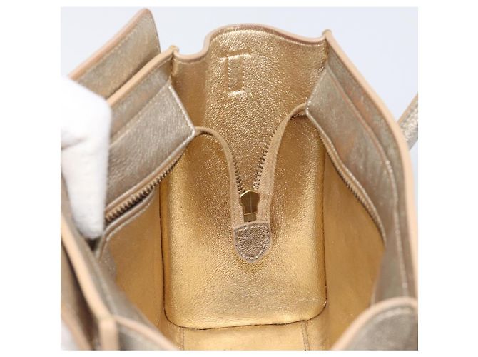 Céline CELINE Luggage Nano Shopper Hand Bag Leather 2way Gold Auth 202288A D'oro - vista 21