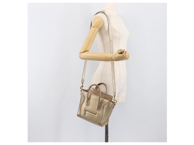 Céline CELINE Luggage Nano Shopper Hand Bag Leather 2way Gold Auth 202288A D'oro - vista 25