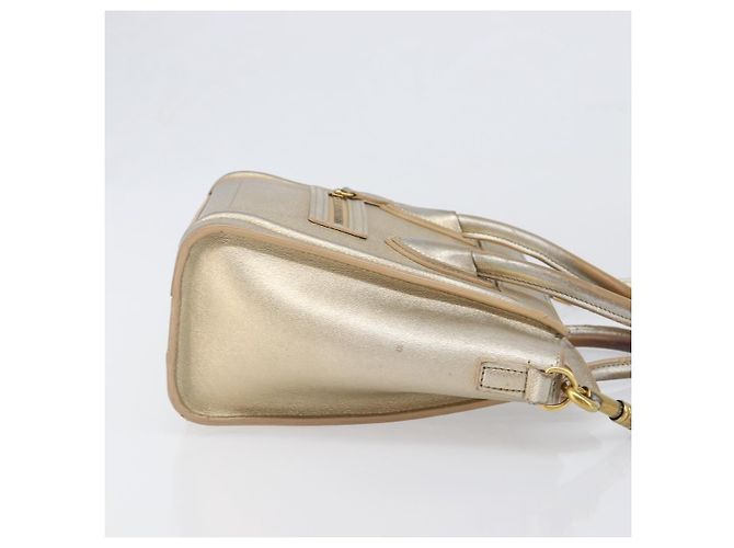 Céline CELINE Luggage Nano Shopper Hand Bag Leather 2way Gold Auth 202288A D'oro - vista 3