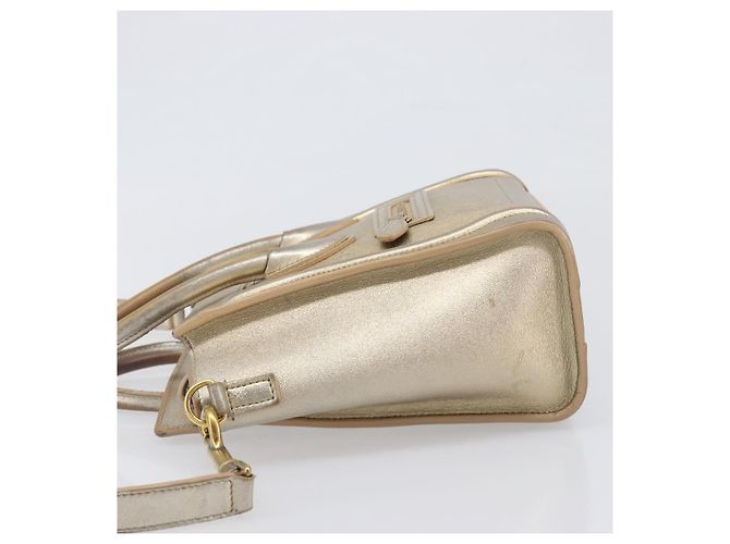 Céline CELINE Luggage Nano Shopper Hand Bag Leather 2way Gold Auth 202288A D'oro - vista 4