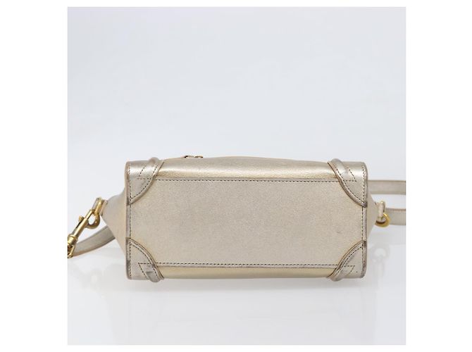 Céline CELINE Luggage Nano Shopper Hand Bag Leather 2way Gold Auth 202288A D'oro - vista 5