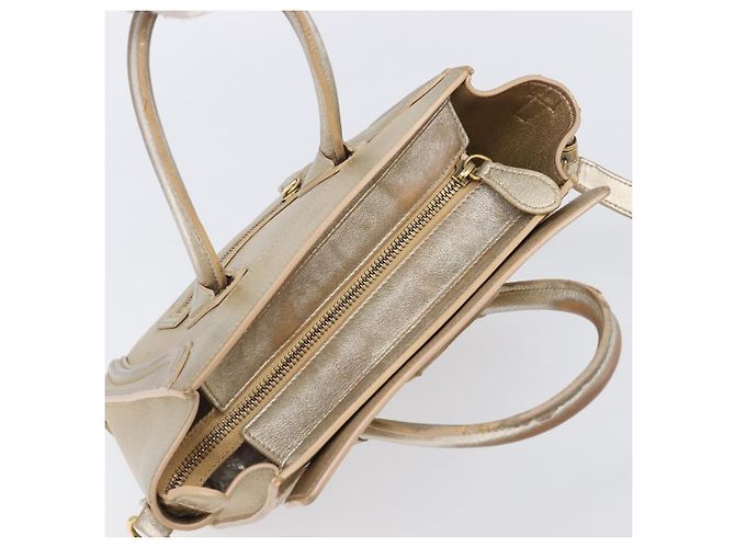 Céline CELINE Luggage Nano Shopper Hand Bag Leather 2way Gold Auth 202288A D'oro - vista 6