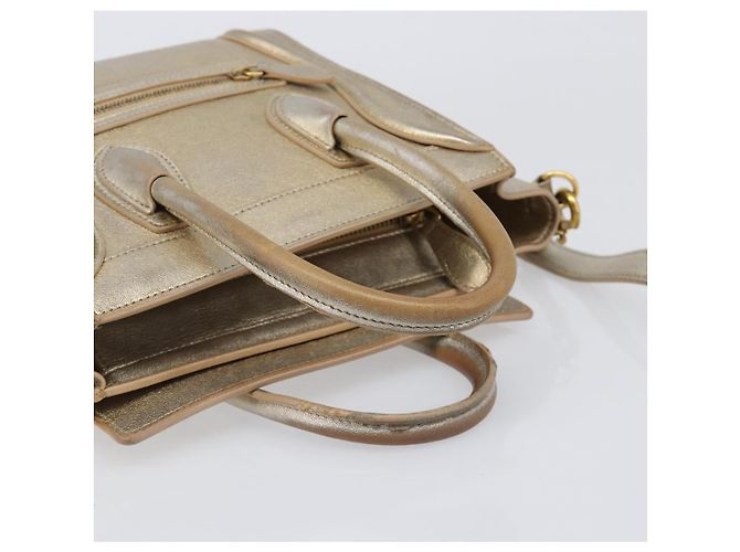 Céline CELINE Luggage Nano Shopper Hand Bag Leather 2way Gold Auth 202288A D'oro - vista 7