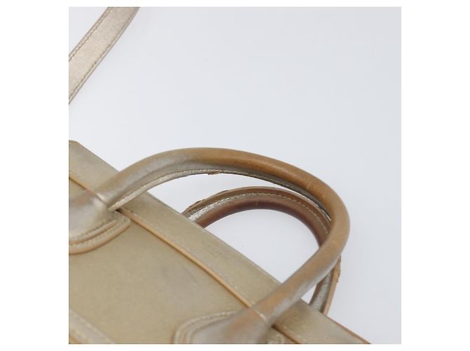 Céline CELINE Luggage Nano Shopper Hand Bag Leather 2way Gold Auth 202288A D'oro - vista 8