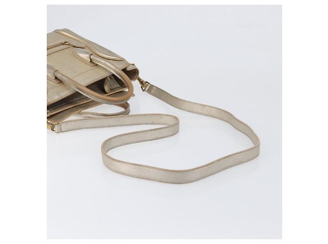 Céline CELINE Luggage Nano Shopper Hand Bag Leather 2way Gold Auth 202288A D'oro - vista 9