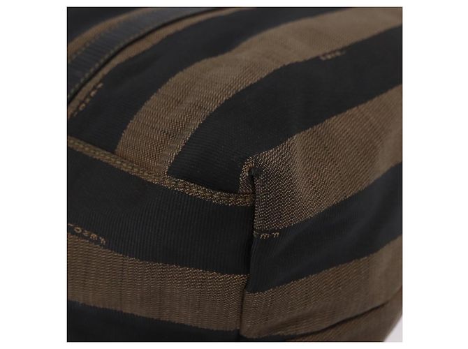 Pequin Borsa Tote FENDI Pecan Canvas Marrone Nero Auth 202984 - vista 10