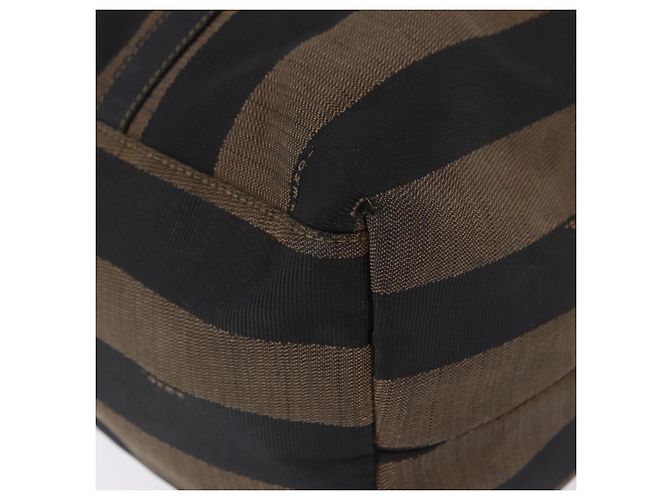 Pequin Borsa Tote FENDI Pecan Canvas Marrone Nero Auth 202984 - vista 15