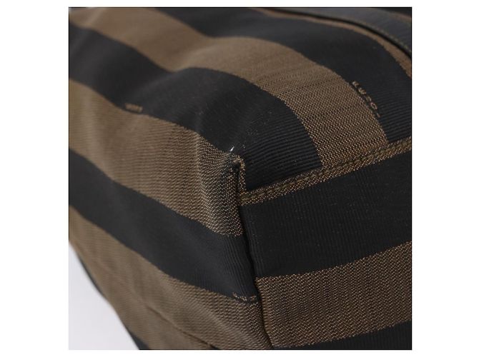 Pequin Borsa Tote FENDI Pecan Canvas Marrone Nero Auth 202984 - vista 16