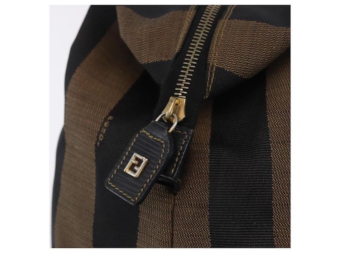 Pequin Borsa Tote FENDI Pecan Canvas Marrone Nero Auth 202984 - vista 17