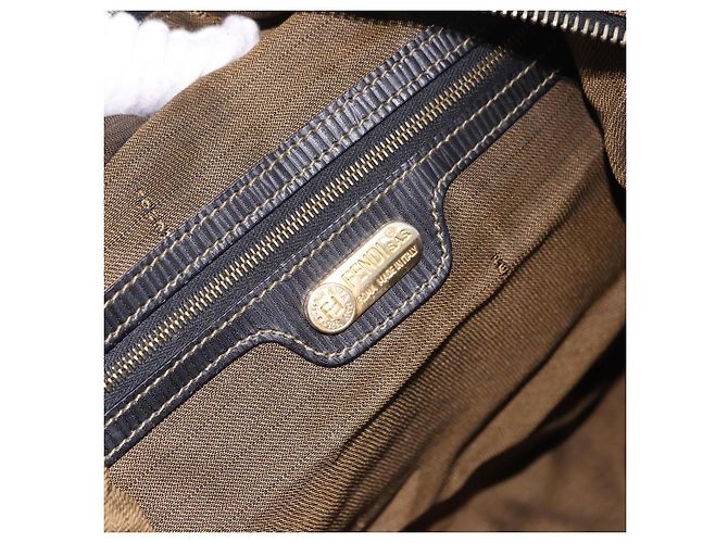 Pequin Borsa Tote FENDI Pecan Canvas Marrone Nero Auth 202984 - vista 18