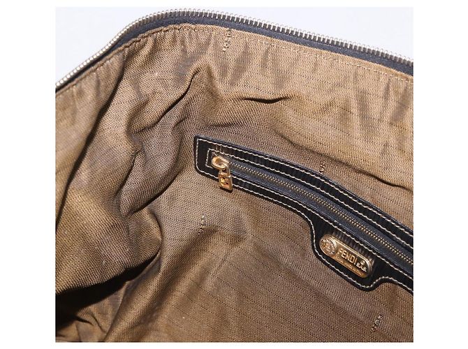 Pequin Borsa Tote FENDI Pecan Canvas Marrone Nero Auth 202984 - vista 21