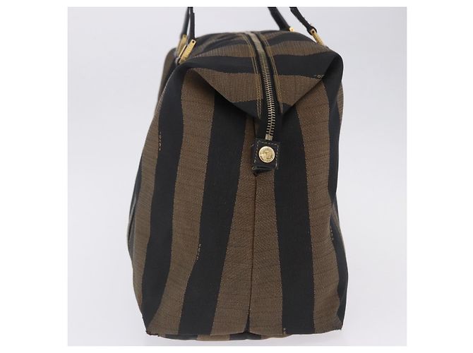 Pequin Borsa Tote FENDI Pecan Canvas Marrone Nero Auth 202984 - vista 3
