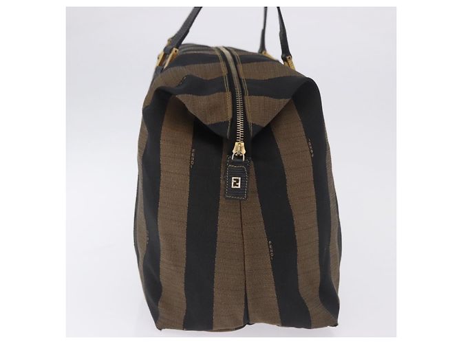 Pequin Borsa Tote FENDI Pecan Canvas Marrone Nero Auth 202984 - vista 4