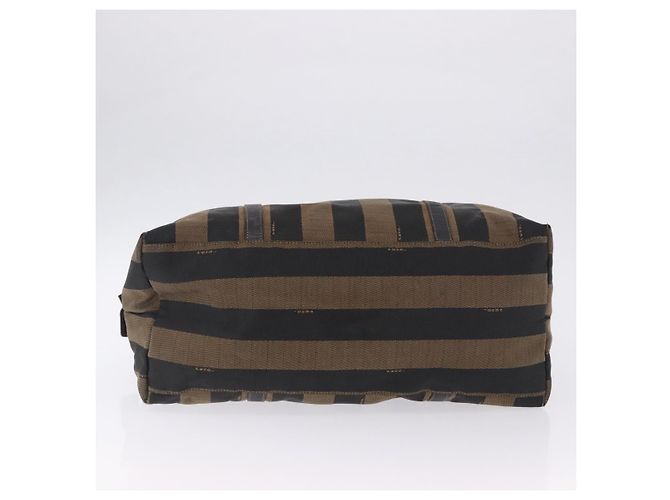 Pequin Borsa Tote FENDI Pecan Canvas Marrone Nero Auth 202984 - vista 5