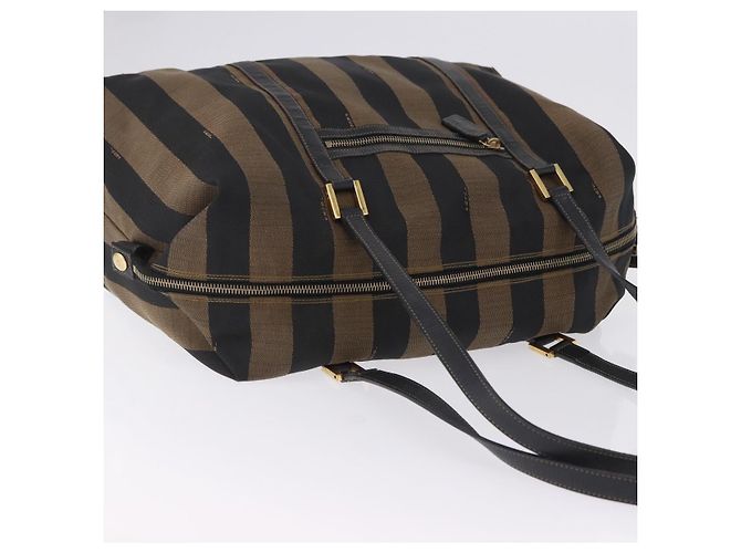 Pequin Borsa Tote FENDI Pecan Canvas Marrone Nero Auth 202984 - vista 6