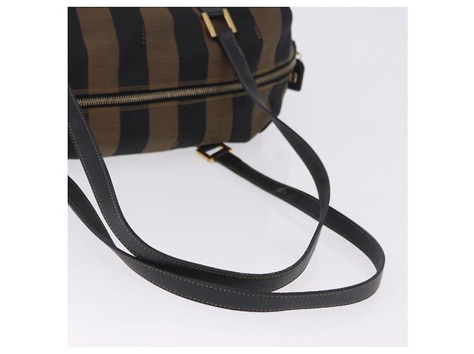 Pequin Borsa Tote FENDI Pecan Canvas Marrone Nero Auth 202984 - vista 7
